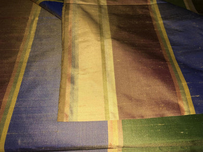 100% PURE SILK DUPIONI FABRIC  stripes  shades of gold ,blue and green  COLOR 54" WIDE single length 3.20 yds DUPcutS4