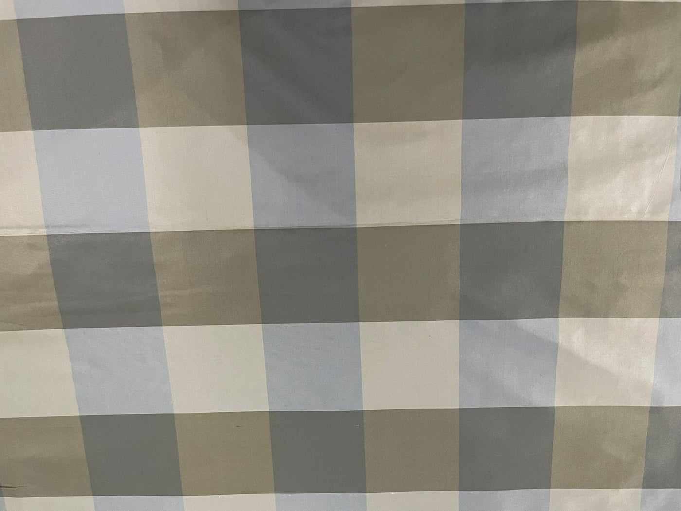 100% Silk Taffeta Green gold and Greys plaid 54" wide TAF#C22[3]