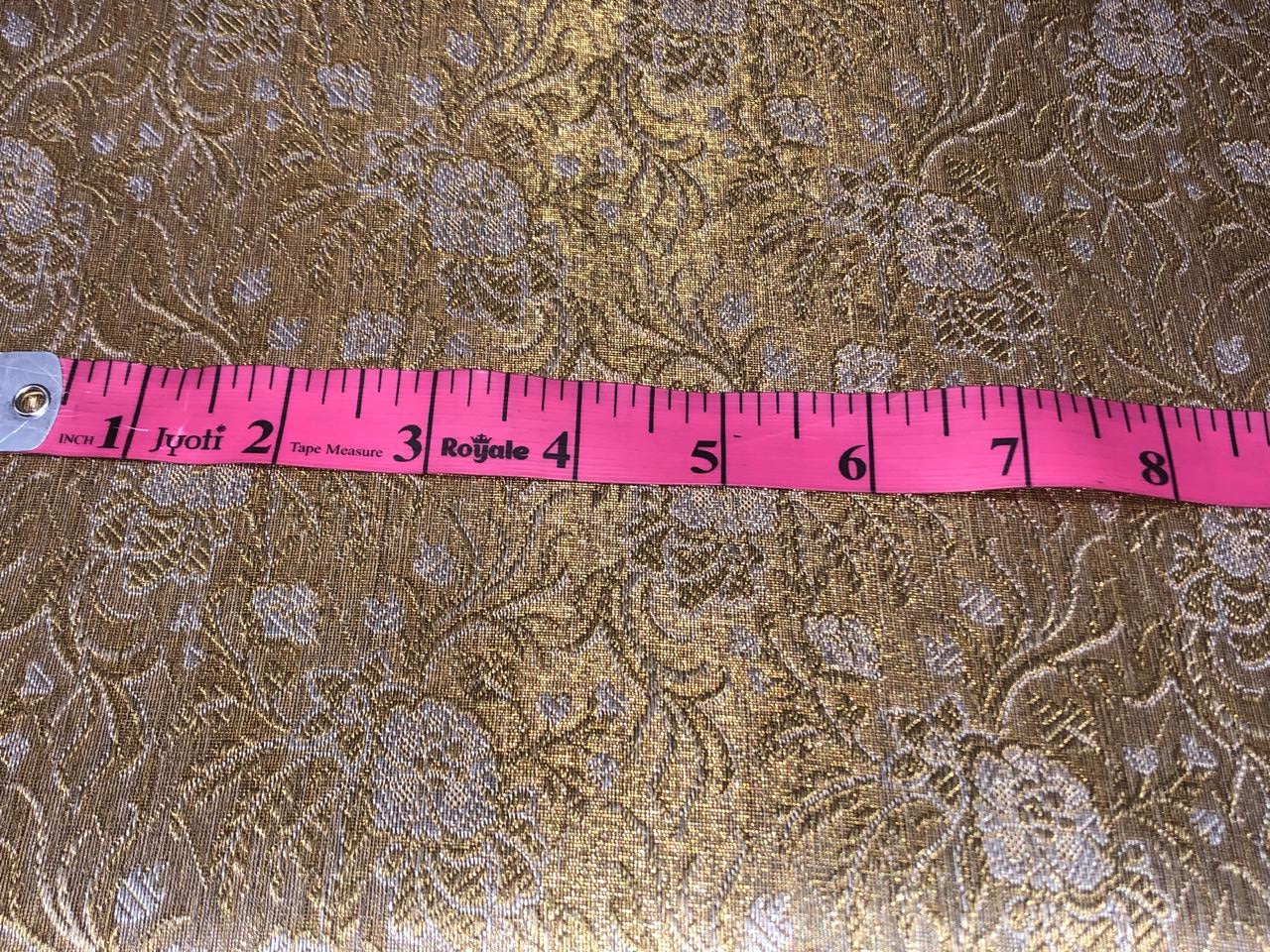 Silk Brocade fabric old gold and silver white floral jacquard  BRO1080[1]