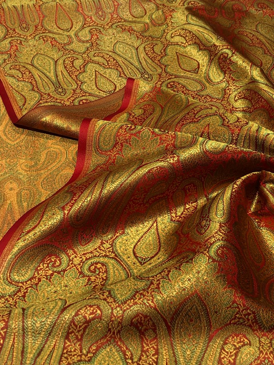 Silk Brocade fabric 44" wide paisley jacquard available in 3 colors pink and blue ,red and green and pastel pink and slate blue BRO1037