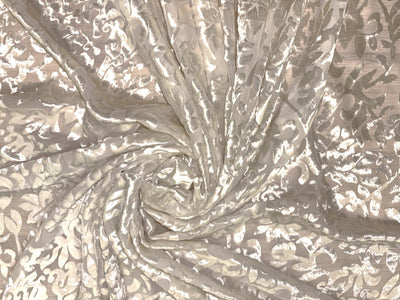 White Devore Viscose Burnout Velvet fabric ~ 44" wide available in 3 designs floral vines, abstract rose and floral [18291/92/93]