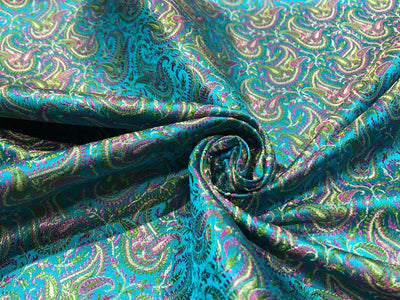 Silk Brocade fabric 44" turquoise, green and pink paisley jacquard BRO1050[2]
