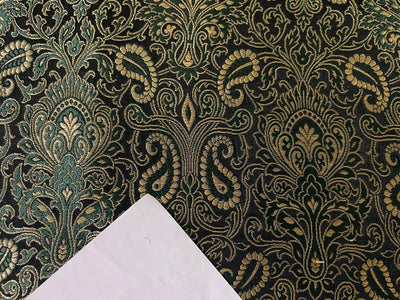 Silk Brocade Fabric Metallic Gold,Green & Black color 34" wide BRO273[3]