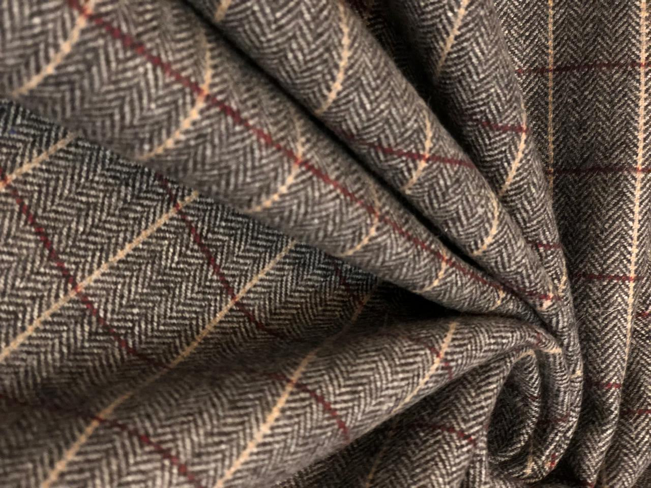 British Tweed Premium Suiting plaids Fabric 58" wide in grey, burgundy and peach [18677]