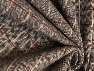 British Tweed Premium Suiting plaids Fabric 58" wide in grey, burgundy and peach [18677]
