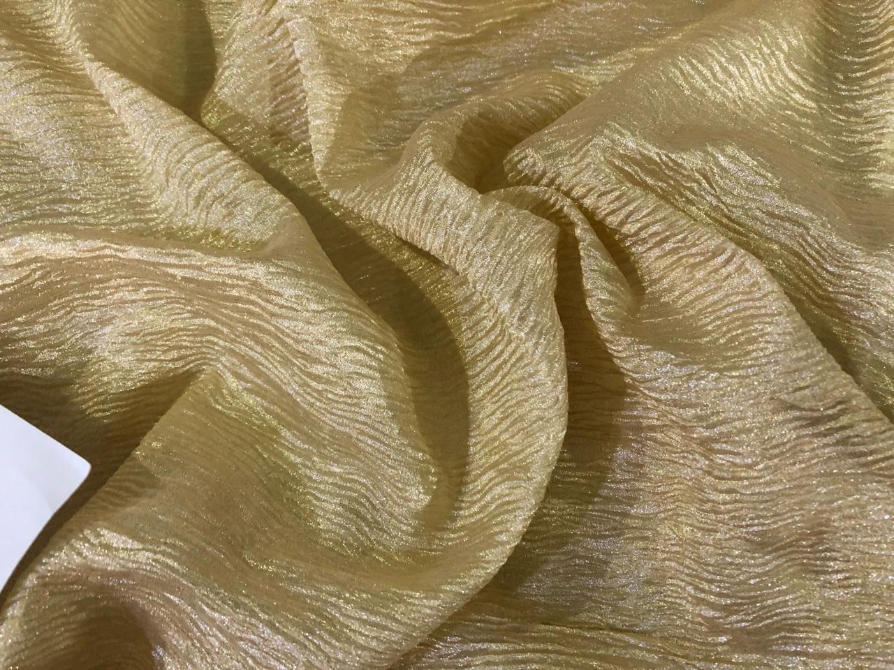 SILK  Crushed MUGA SILK TISSUE WITH ANTIQUE GOLD STRIPES [[16436]