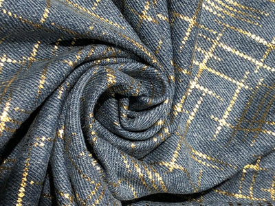 100% Cotton Denim Fabric with foil print 58" wide available in 3 colors light dusty green, light blue and darker blue[17720/21/22]