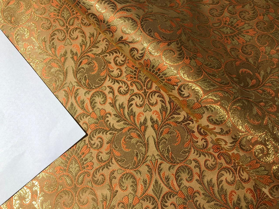 Silk Brocade fabric peach and gold floral jacquard BRO1005[4