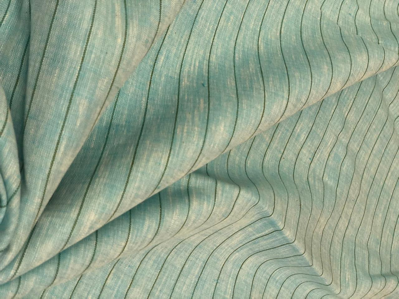 100% Linen stripe 60's Lea Fabric 58" wide available in 2 colors  lime green and sea blue stripes [16895/96]