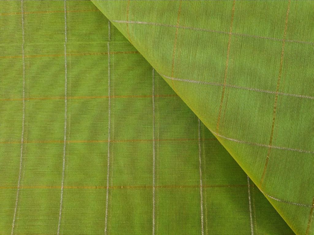 Chanderi LIME GREEN Tissue fabric with Single metallic gold Checks 44" wide [11092]