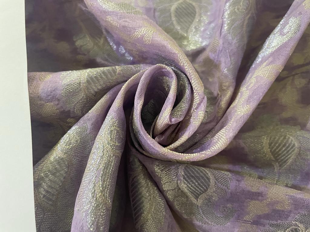 SILK BROCADE ORGANZA JACQUARD FABRIC with METALLIC SILVER paisley 44" available in 2 colors [lavender and green][4545/46]