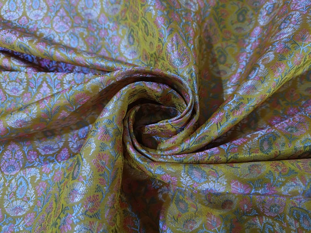 Silk Brocade fabric Yellow / Pink and Blue color 44" wide BRO886A[4]