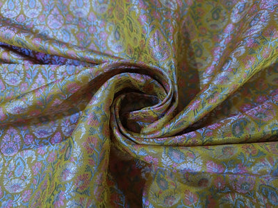 Silk Brocade fabric Yellow / Pink and Blue color 44" wide BRO886A[4]