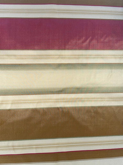 Silk Taffeta Fabric Light Red,Green,Brown &amp; Gold stripe 54" wide TAF#S33[2]