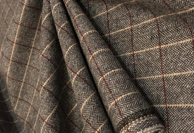 British Tweed Premium Suiting plaids Fabric 58" wide in grey, burgundy and peach [18677]