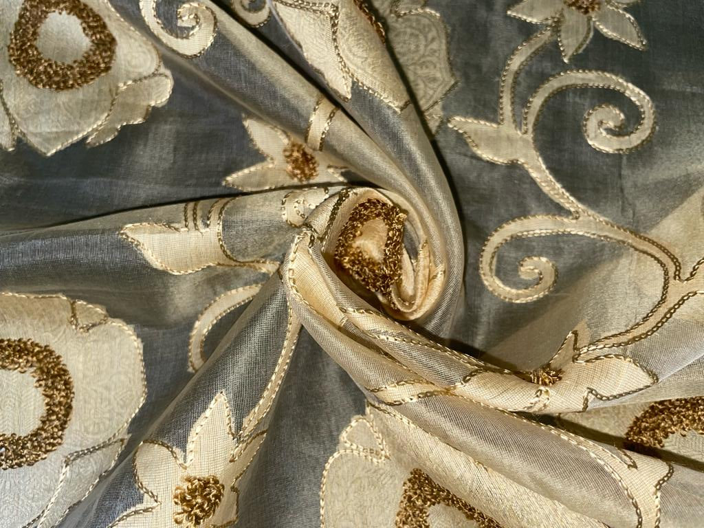 Silk Organza with velvet floral embroidery available in 2 colors [beige and brown 15349/15350]