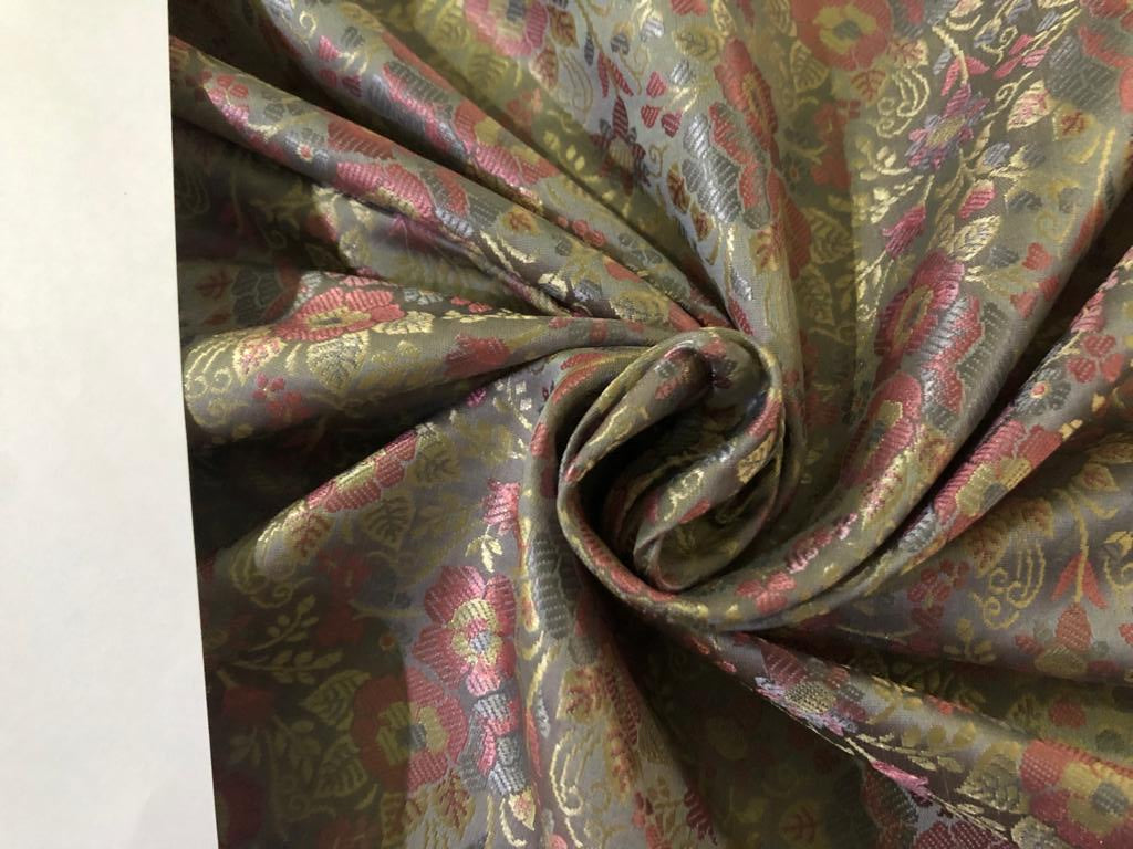 Silk Brocade fabric 44" wide Floral Jacquard available in 5 colors BRO 919 NAVY, GREEN ,DEEP BURGANDY,GOLD,RED[15714-15718]