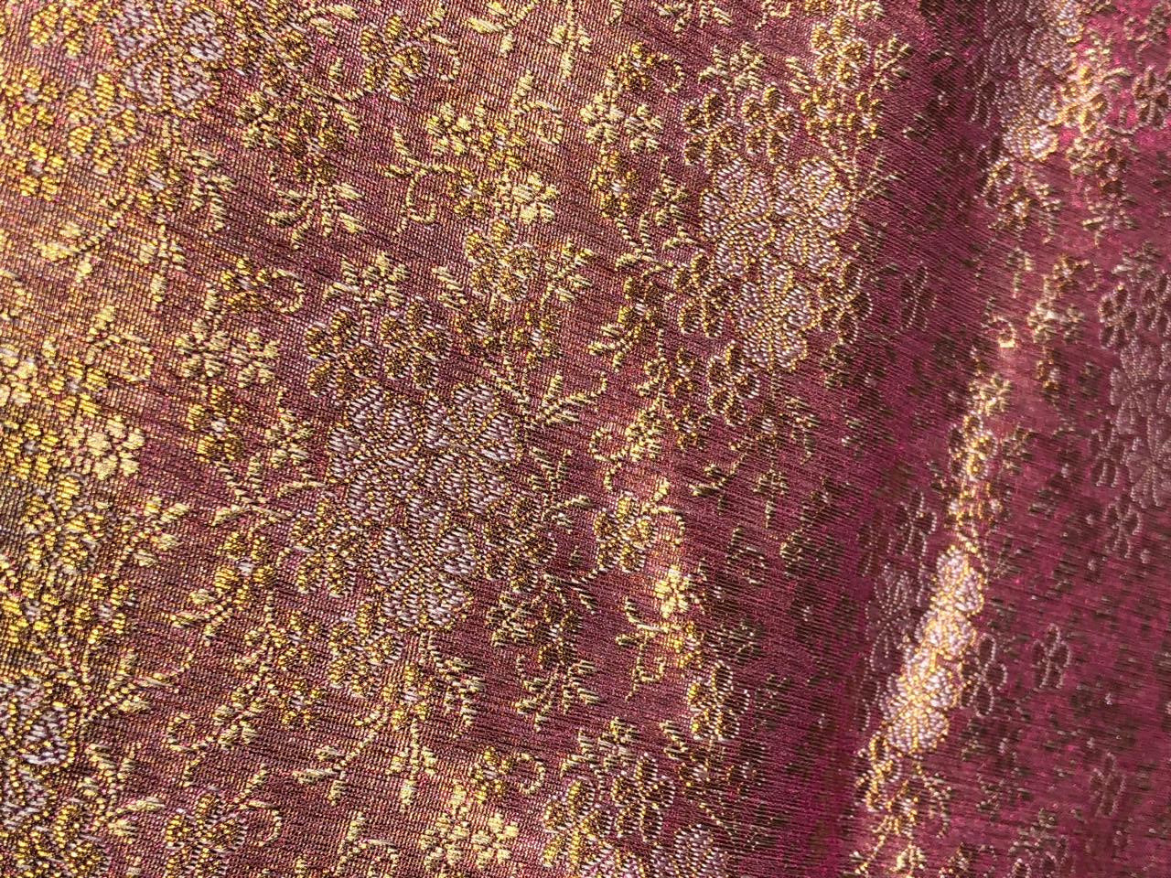 Silk Brocade fabric 44" two tone pink x gold floral  jacquard BRO1046[3]