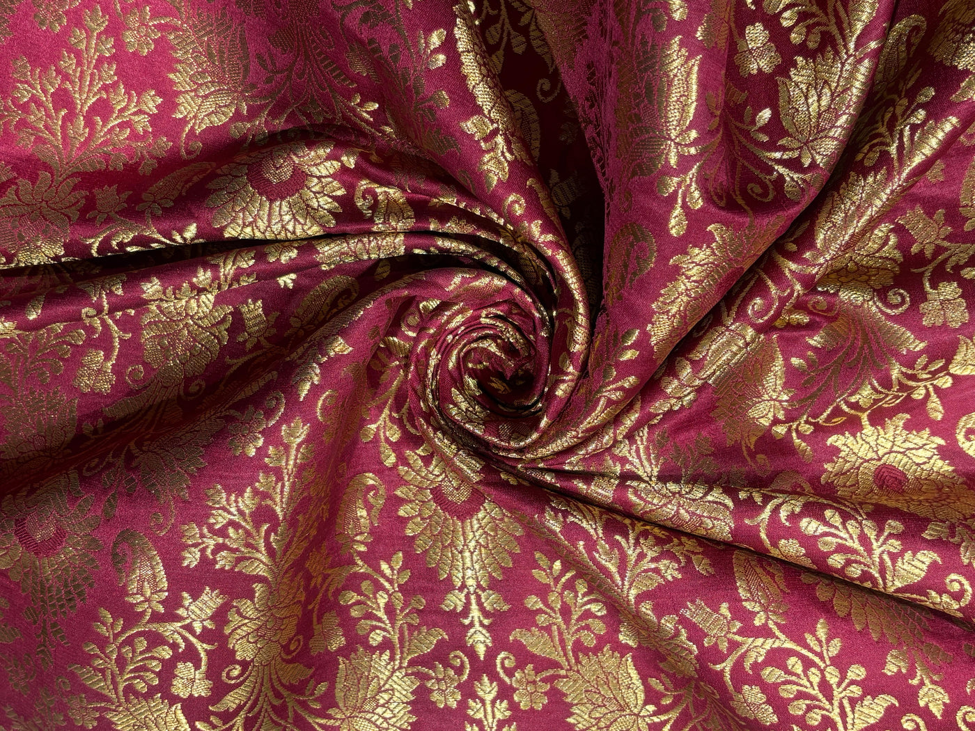 Silk Brocade fabric 44" with metallic gold jacquard available in 3 colors bright pink, black and burgundy [BRO1059]