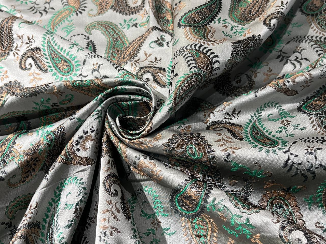 100% Silk Taffeta Jacquard Fabric  PAISLEYS available in 2 colors grey and green and grey, green and brown TAFJACNEW20/21