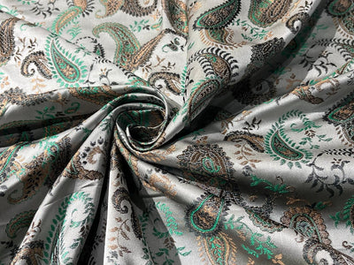 100% Silk Taffeta Jacquard Fabric  PAISLEYS available in 2 colors grey and green and grey, green and brown TAFJACNEW20/21