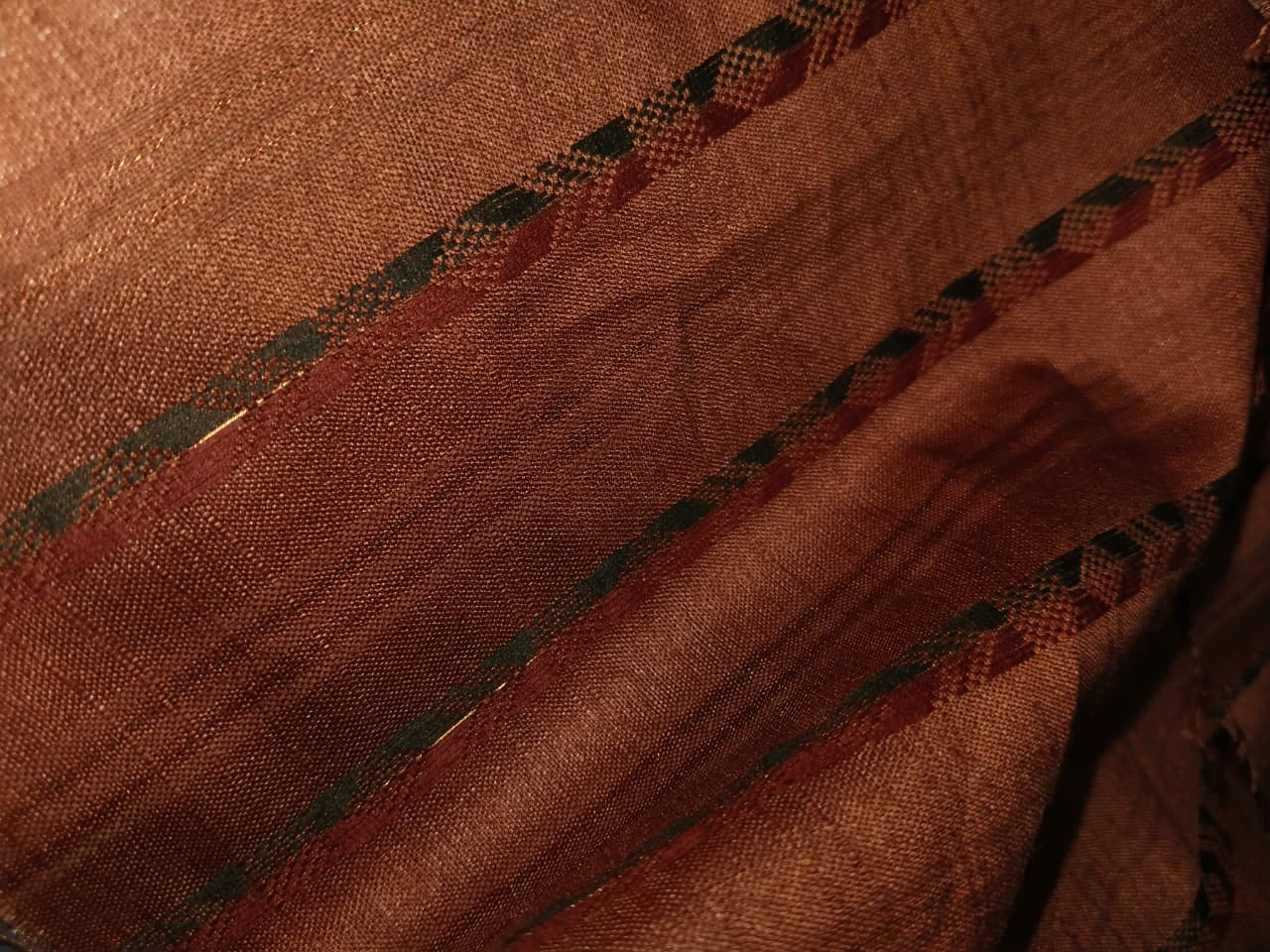 SILK TUSSAR with mettalic bronze lurex stripe available in two colors brown and dusty navy