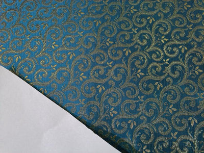 SILK SPUN Brocade fabric BLUE AND METALLIC GOLD Color 44" wide BRO361[1]