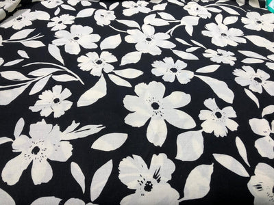 Linen Print black and cream  floral print [17740]
