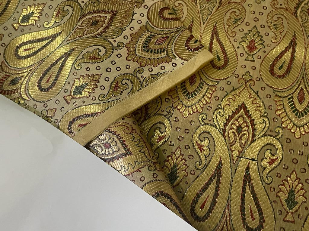 Silk Brocade fabric Gold with metallic gold, red and green paisleys jacquard color 44" wide BRO890[2]