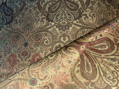Silk Brocade fabric gold, red and green with metallic gold  paisley jacquard COLOR 44" WIDE BRO898A[2]