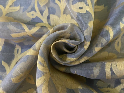 Silk Organza silver grey color with gold jacquard [15360]