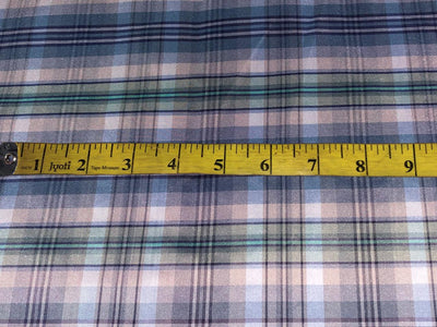 100% silk TAFETTA SHADES OF SEA BLUE/GREEN ,GREY/BEIGE  Plaids TAFNEWC18