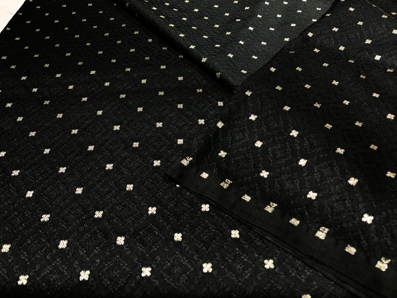 Silk Brocade fabric  self jacquard with subtle white gold metallic dots jacquard available in 5 colors black ,red x pink,mulberry,mustard, and purple BRO1013