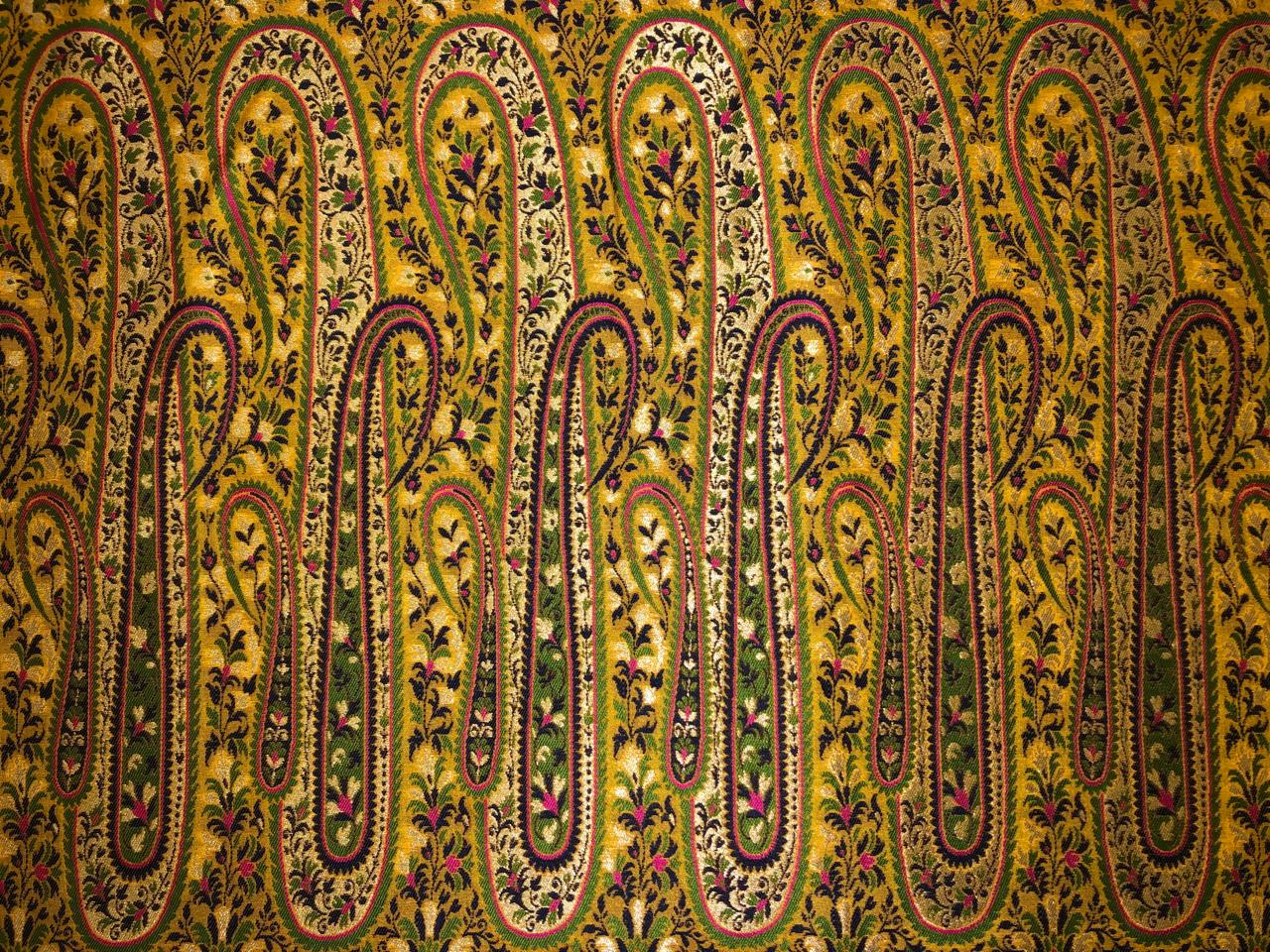 Silk Brocade fabric  intricate paisley jacquard in 4 color color schemes green ,red/ BRO1084