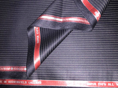 100% wool suiting fabric made in Huddersfield, England 150's super wool count striped available in 2 colors dark navy and black[15639/40]