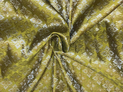 Silk Brocade fabric with white gold  jacquard available in 4 colors yellow, olive, peach and orchid BRO1072