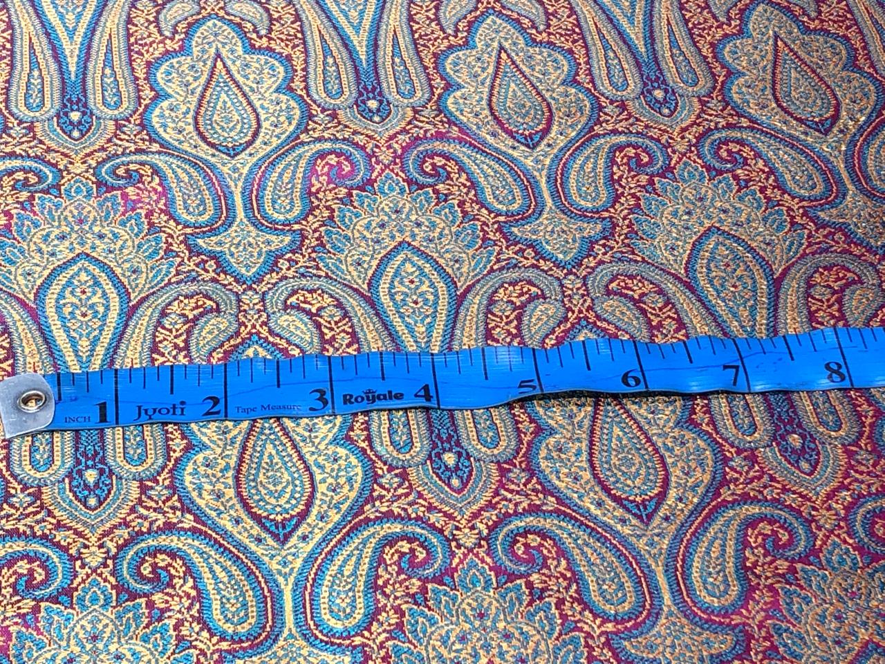 Silk Brocade fabric 44" wide paisley jacquard available in 3 colors pink and blue ,red and green and pastel pink and slate blue BRO1037