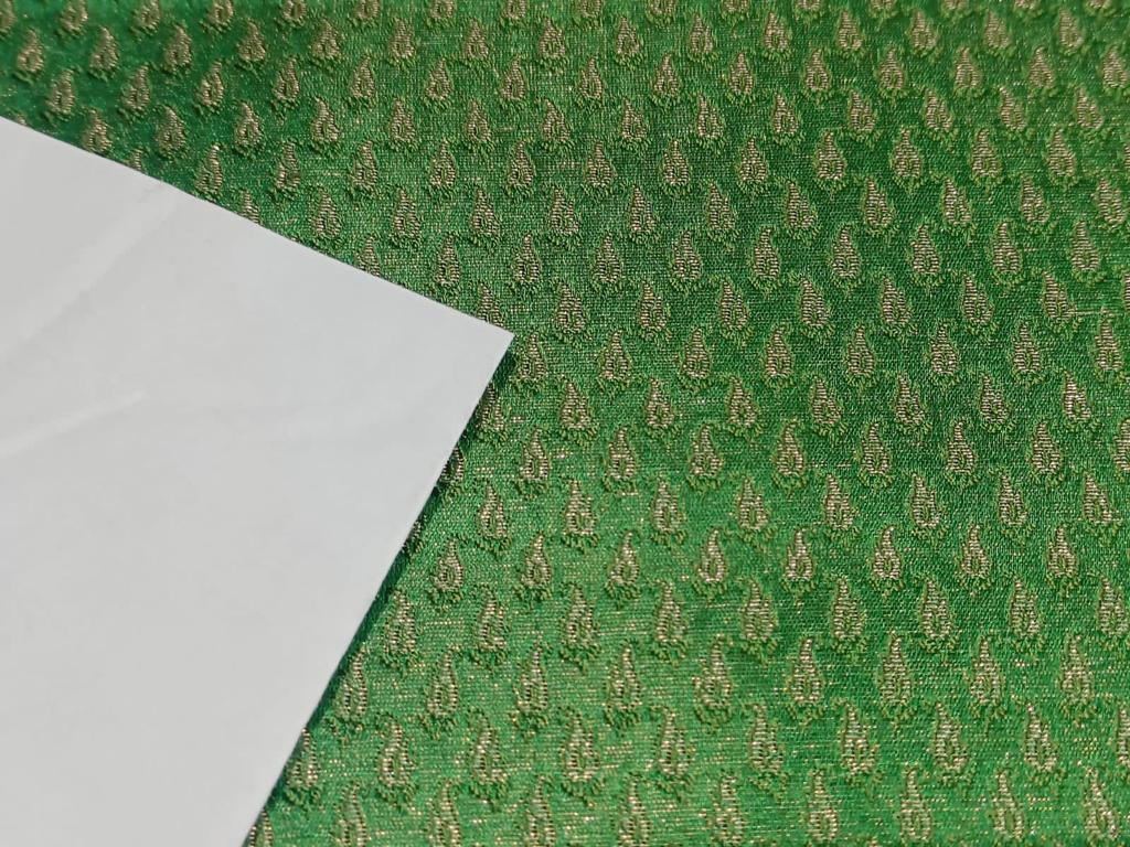Silk Spun brocade fabric Green color with metallic gold motif COLOR 44" wide BRO365[3]