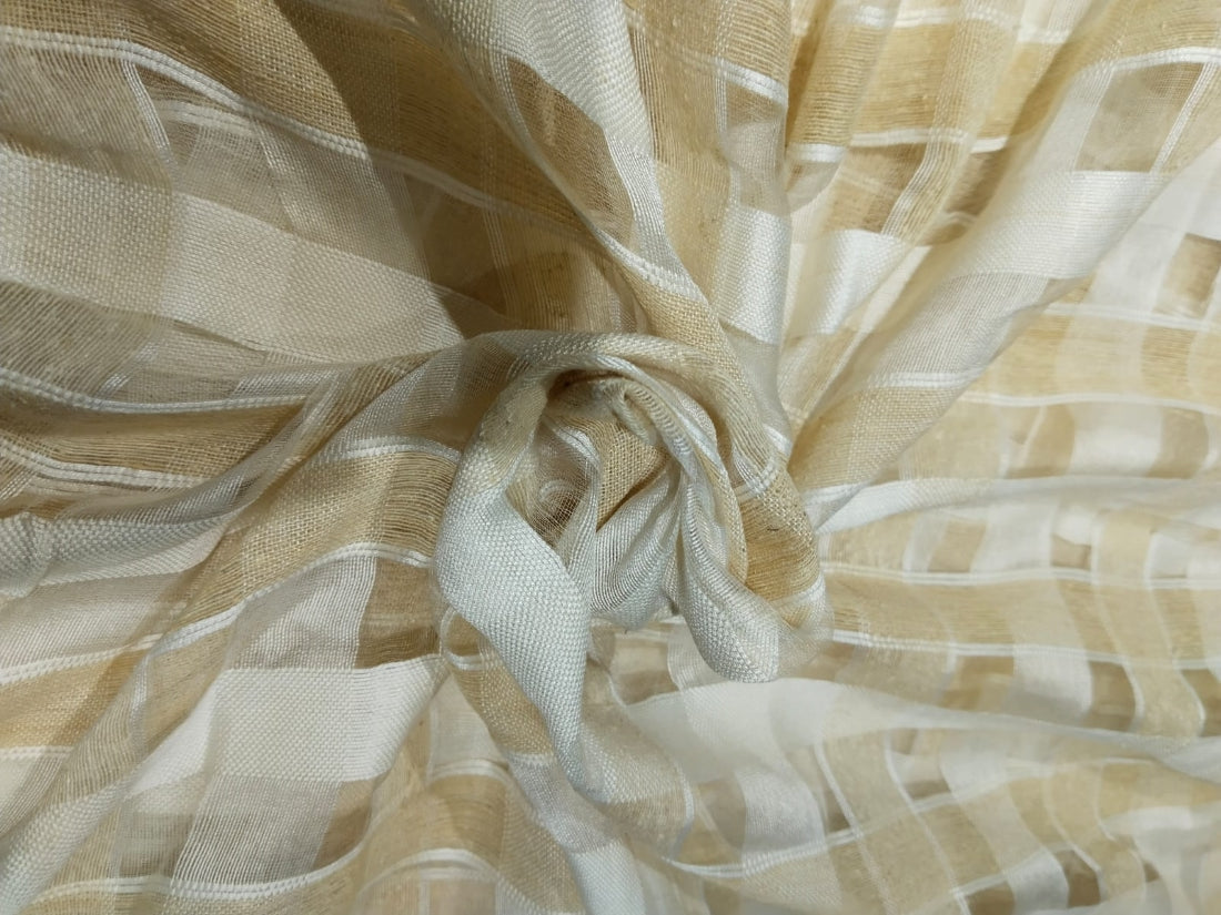 SEMI SILK ORGANZA FABRIC GOLD AND IVORY COLOR FANCY PLAIDS 56" WIDE