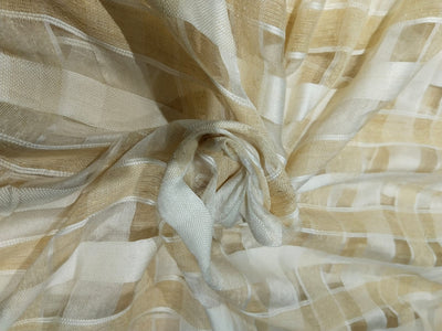 SEMI SILK ORGANZA FABRIC GOLD AND IVORY COLOR FANCY PLAIDS 56" WIDE [15302]