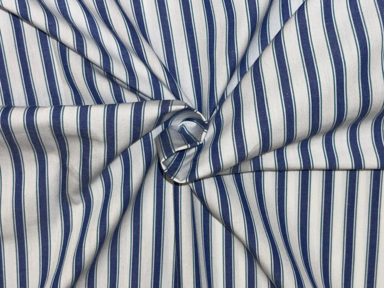 100% Cotton Poplin 58" wide  white, royal blue and green stripes [18328]