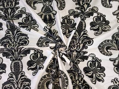 DUPIONI silk EMBROIDERY 54&quot; INCHES REVERSABLE IVORY  AND BLACK AND IVORY And CREAM DUP#E12