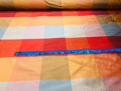 100% PURE SILK DUPIONI FABRIC MULTI COLOR PLAIDS 54" WIDE DUPCROLL6
