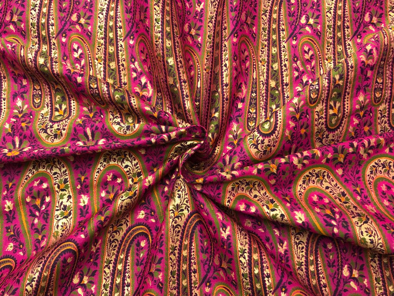 Silk Brocade fabric  intricate paisley jacquard in 4 color color schemes green ,red/ BRO1084