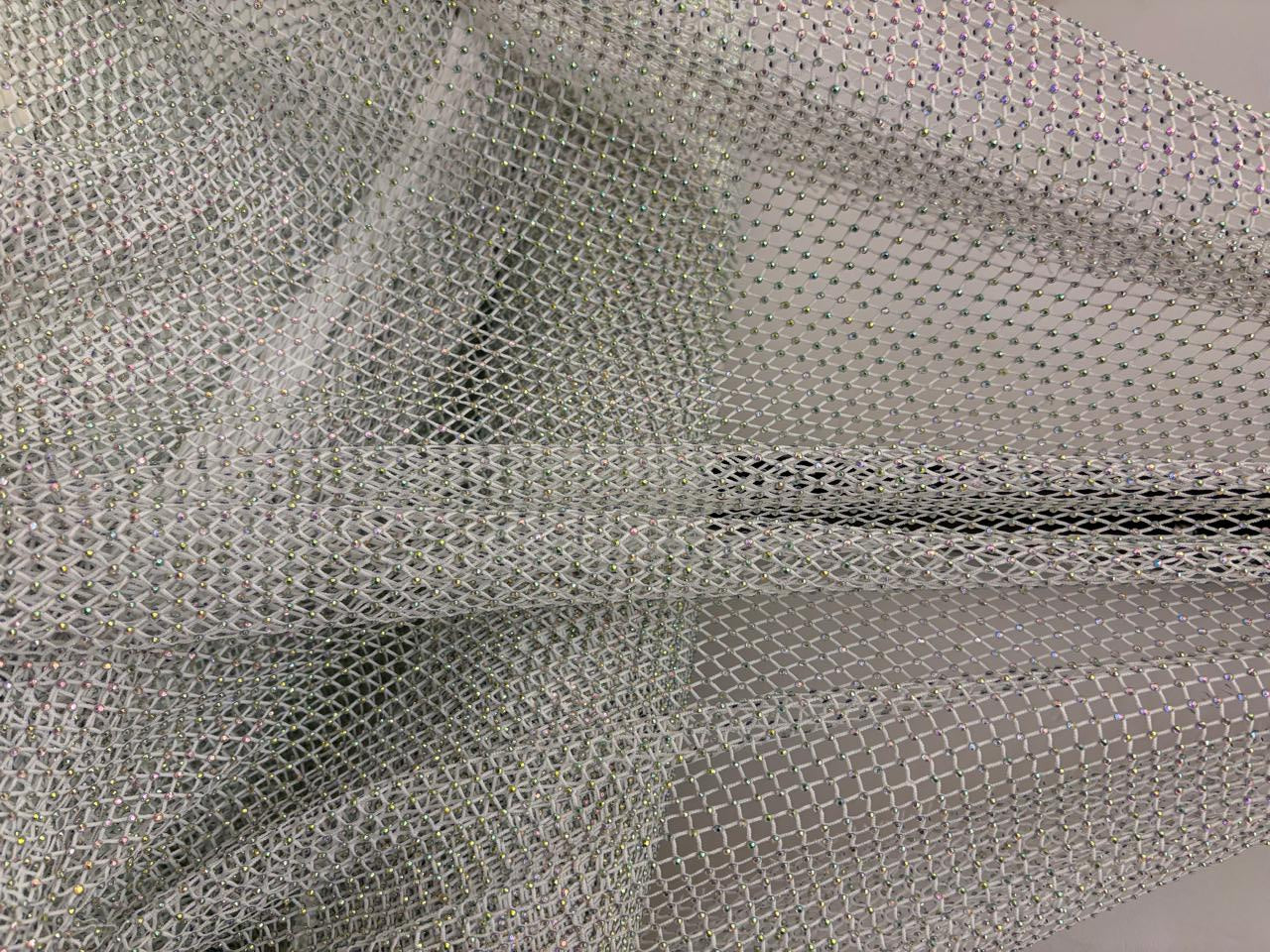 Rhinestone Mesh, Stretchable Fabric Crystal Diamond Stretch Crystal Fishnet Sheets available in 2 colors pink and white [18428/29]