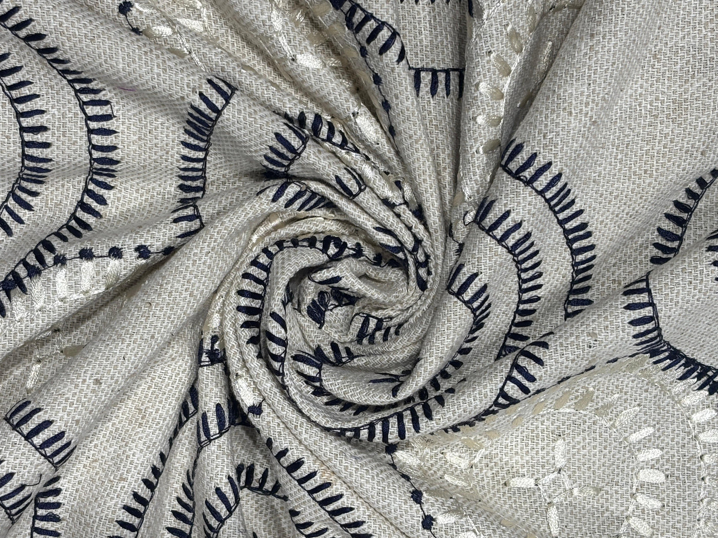 100% MATKA Silk , Wild silk, periodical Embroidery black and white circles on  54 "Width [17781]