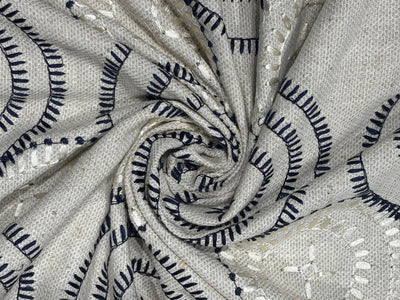 100% MATKA Silk , Wild silk, periodical Embroidery black and white circles on  54 "Width [17781]