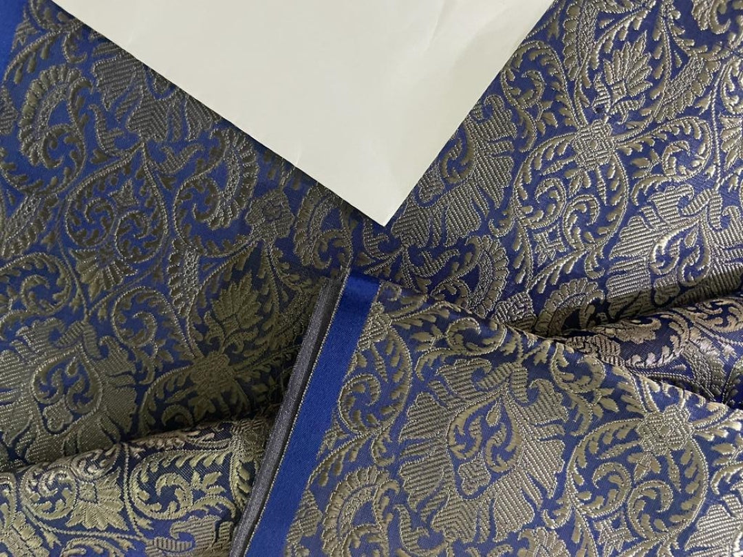 Silk Brocade Fabric Blue X Silver Color 44