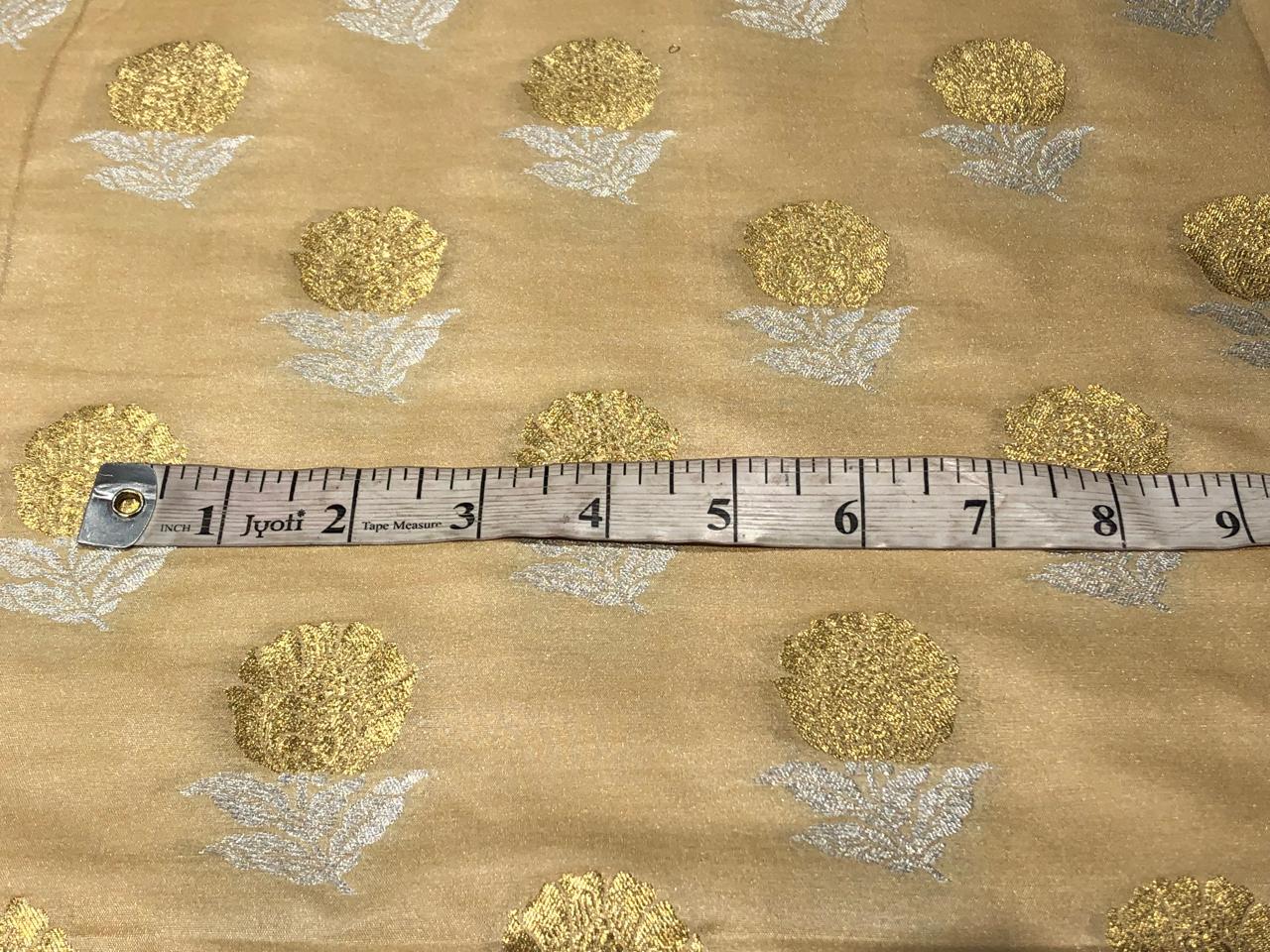 100% PURE Silk Brocade fabric 44" wide FLOWER MOTIF AVAILABLE IN 2 COLORS gold and orange BRO1016[5/6]
