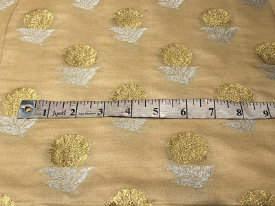 100% PURE Silk Brocade fabric 44" wide FLOWER MOTIF AVAILABLE IN 2 COLORS gold and orange BRO1016[5/6]
